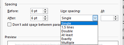 Line spacing option in Paragraph Options in Word